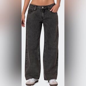 Edikted Charcoal Wide Leg Low Rise Baggy Jeans